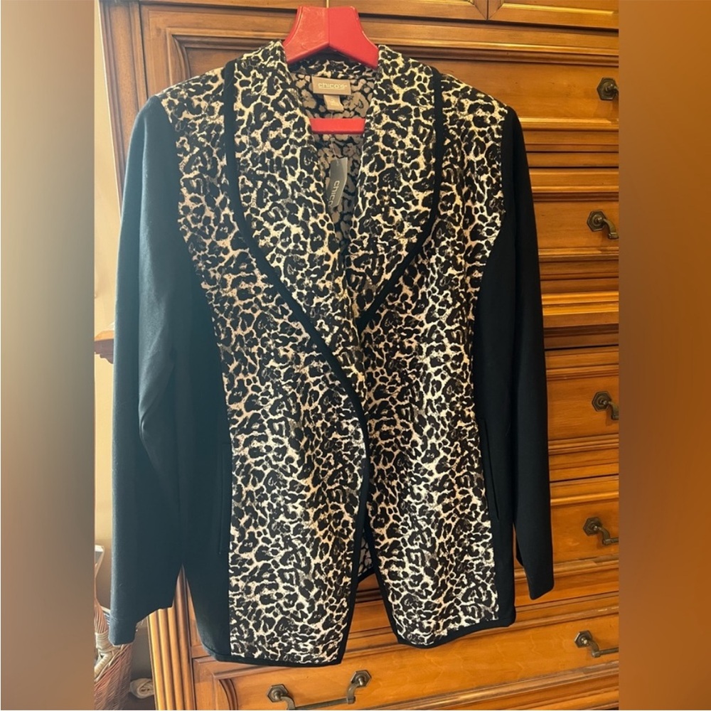 Chico's Black Leopard Animal Print Blazer New